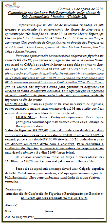 Espetáculo - Intermediário Matutino