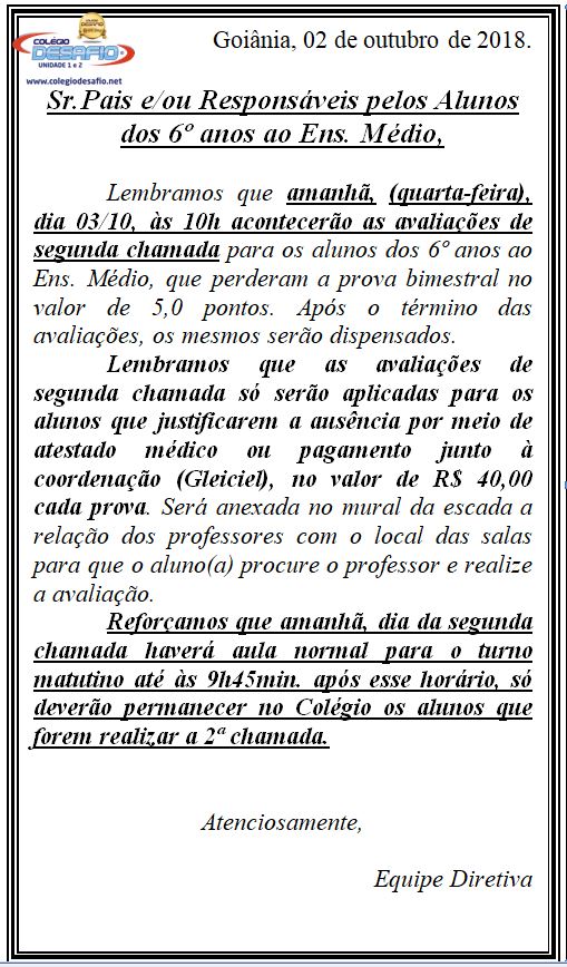 02-10 - 2ª Chamada das provas-Unidade 2