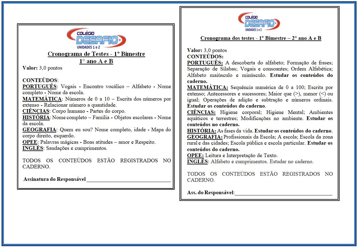 1º e 2º - Conteúdo