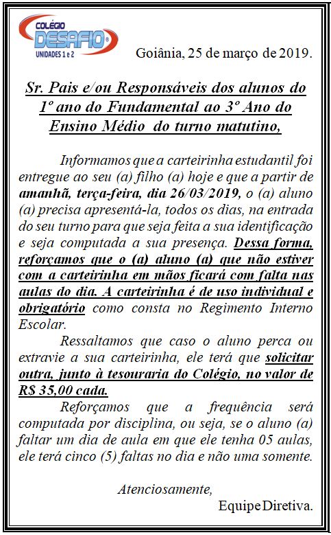 Carteirinha 1 Unidade 1