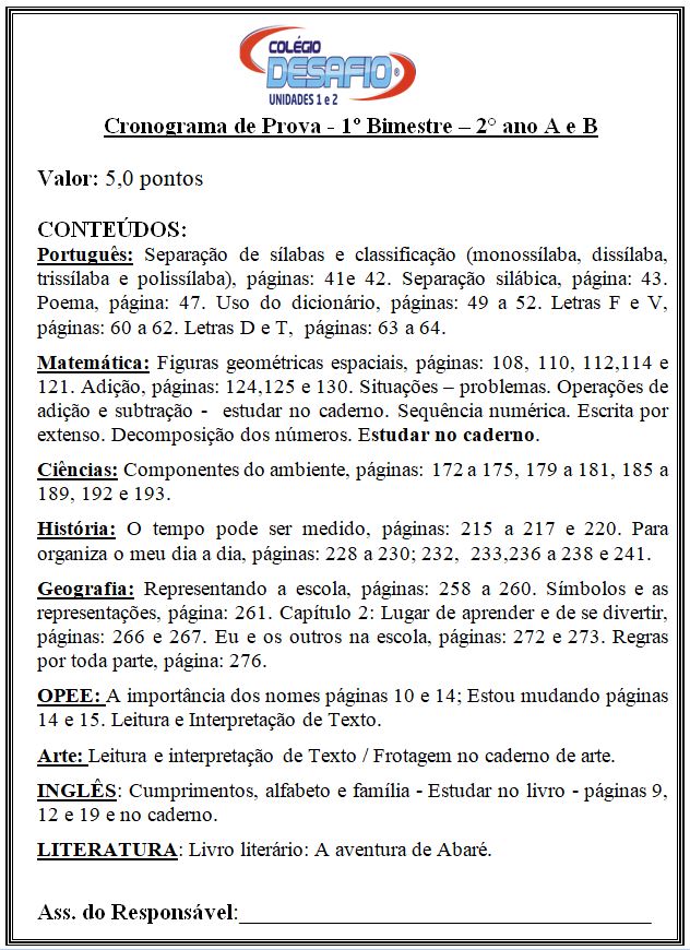 Conteúdo 2º Ano A e B