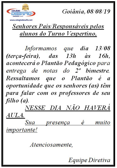 Plantão Pedagógico - Vespertino - Unidade 2