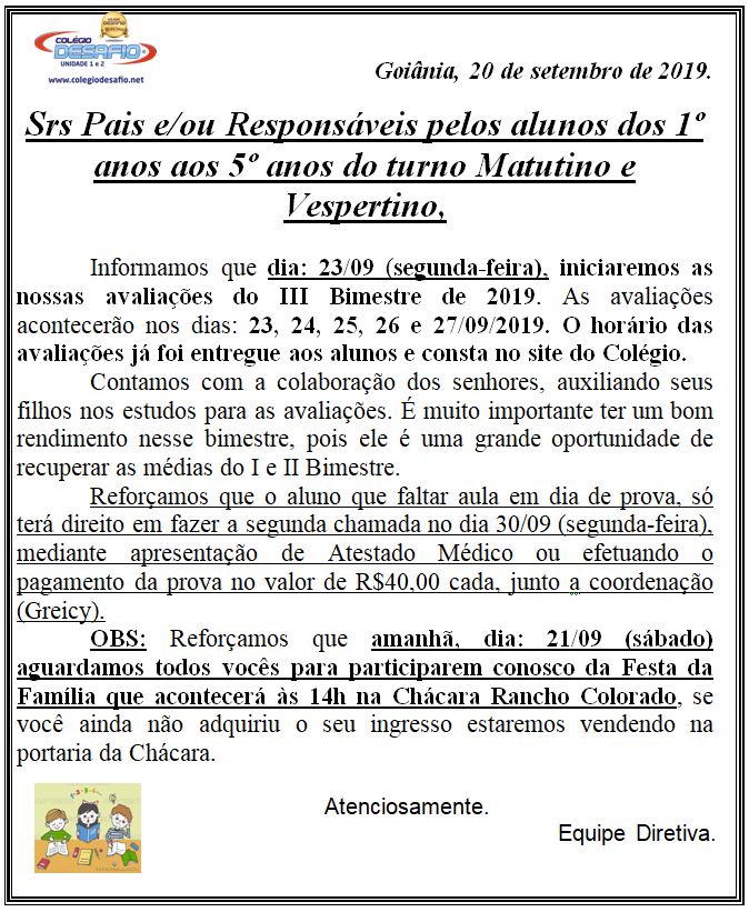 avaliações 1º ao 5º