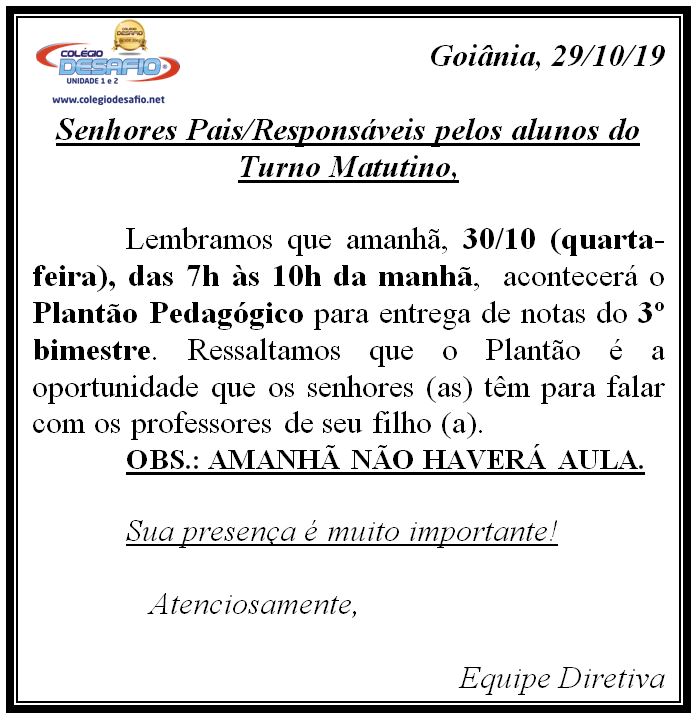 29-10 Plantão Pedagógico