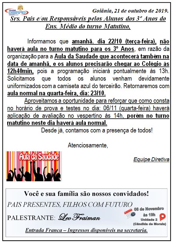 Aula da saudade - Unidade 1