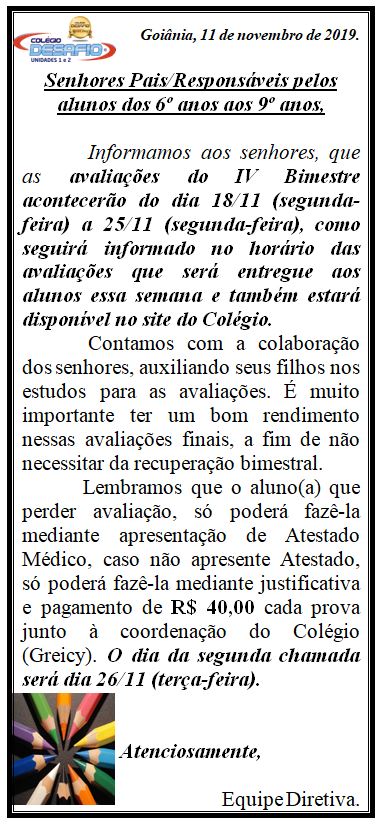 Avaliações do 4º Bimestre 6º ao 9º