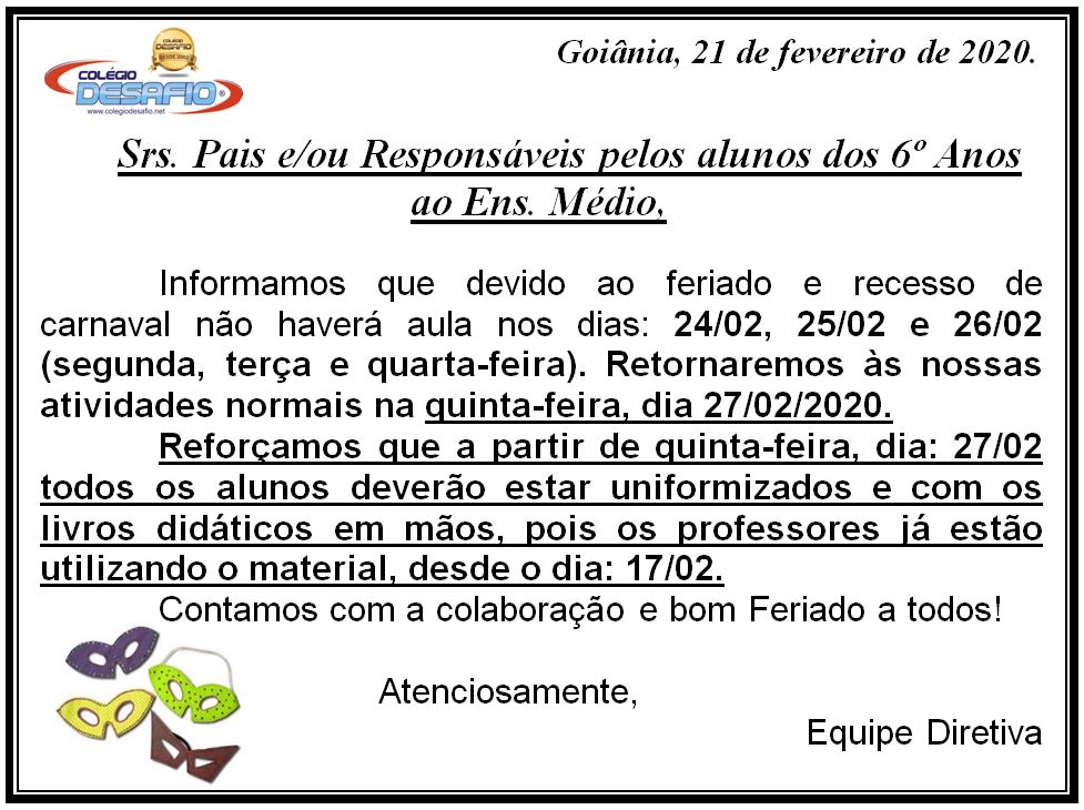 21-02 - Feriado de Carnaval Unidade 2