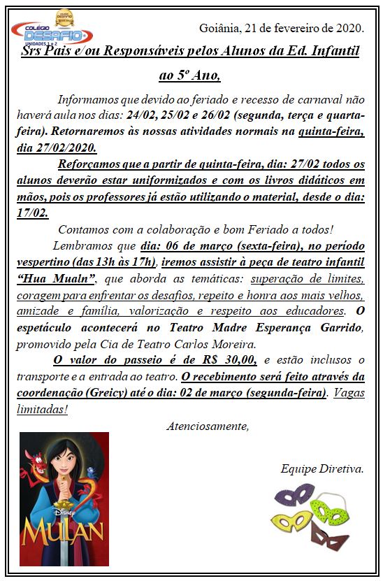 21-02 - Feriado e Mulan Unidade 1